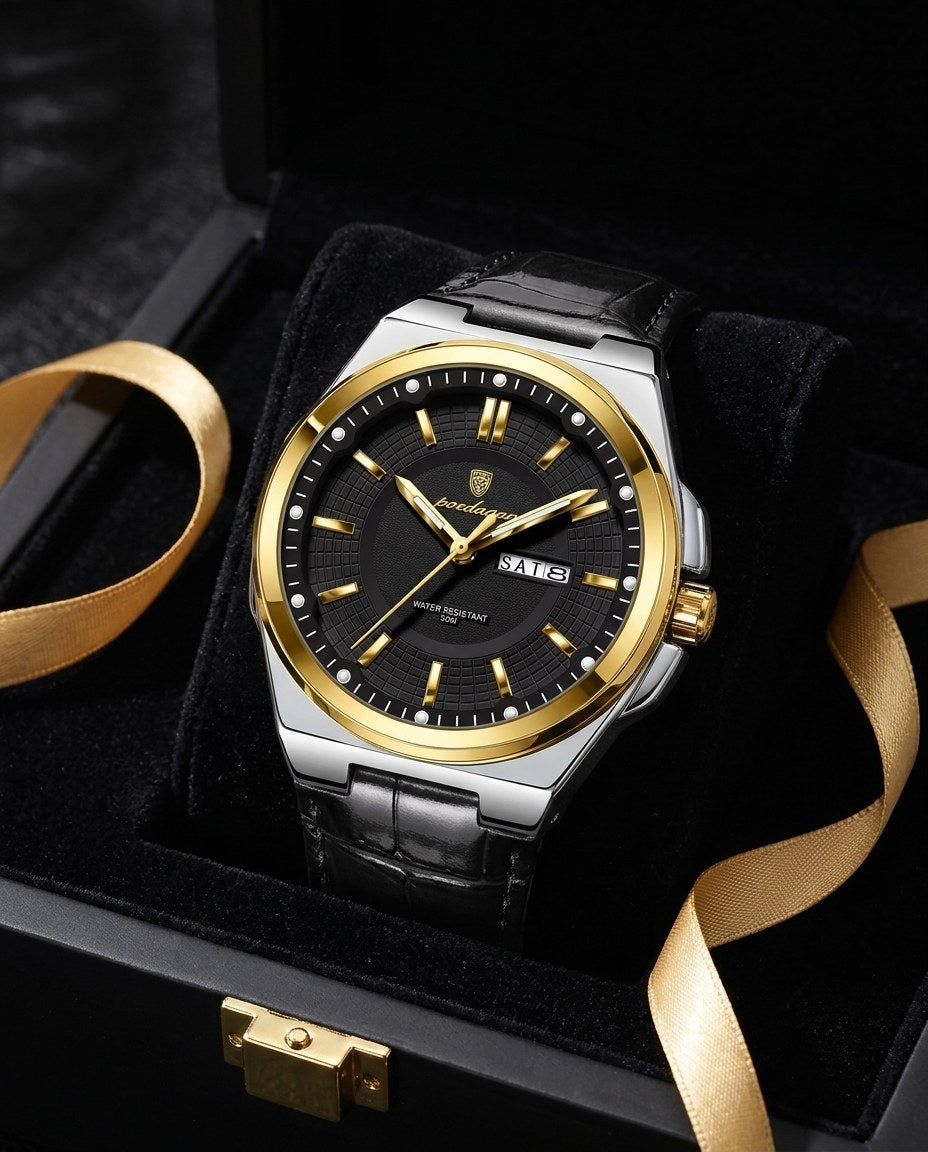 Executive Day-Date (Leather) Gold case, Black dial in the gift box
