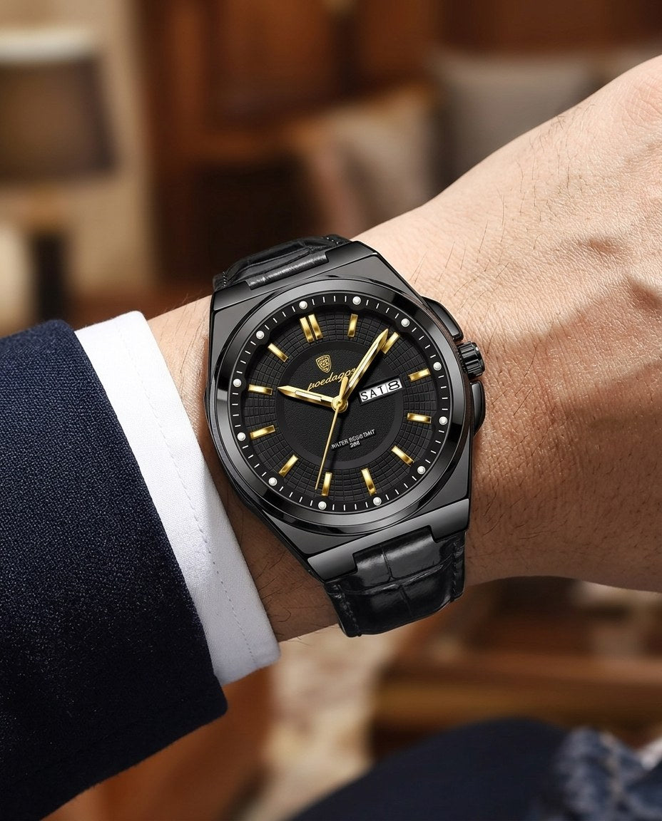 Executive Day-Date (Leather) Black case, Black dial on the wrist