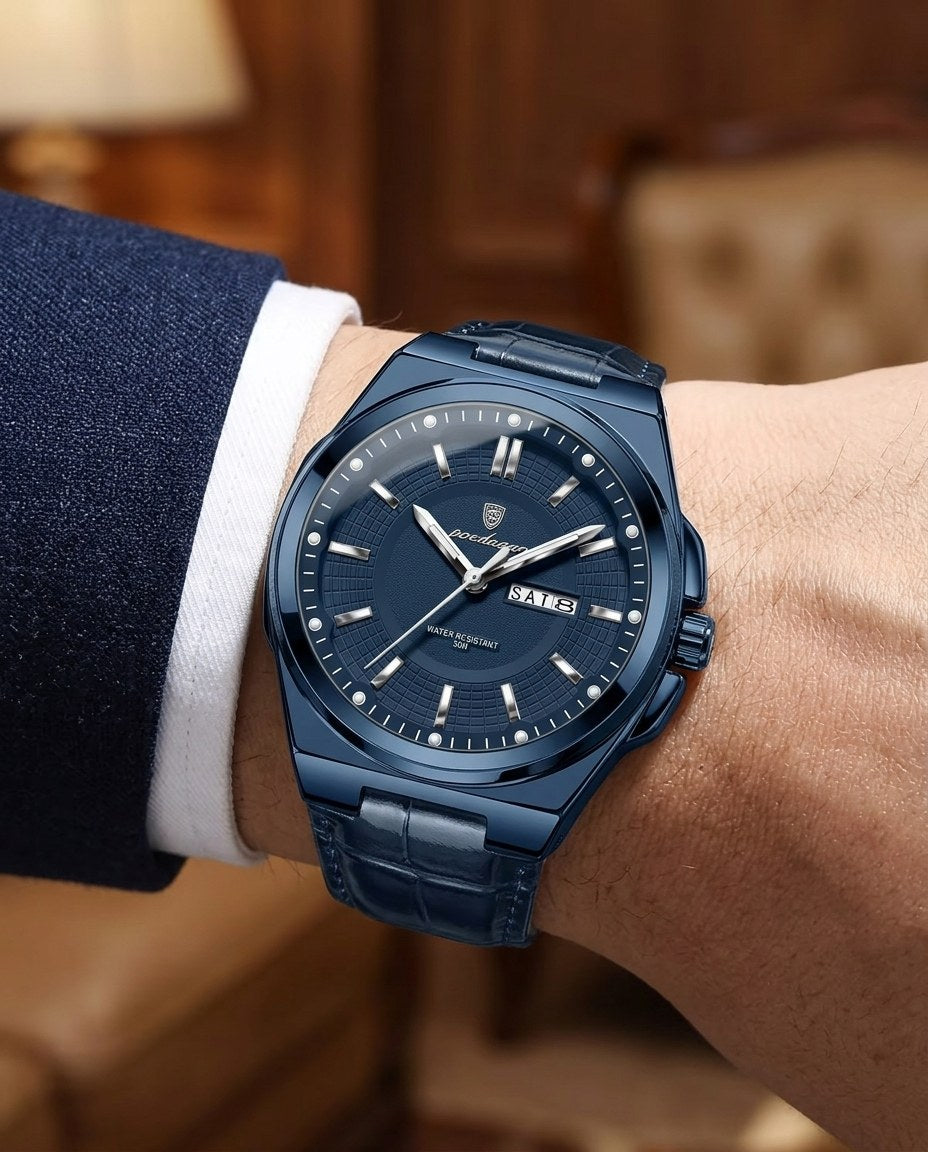 Executive Day-Date (Leather) Blue case, Blue dial on the wrist