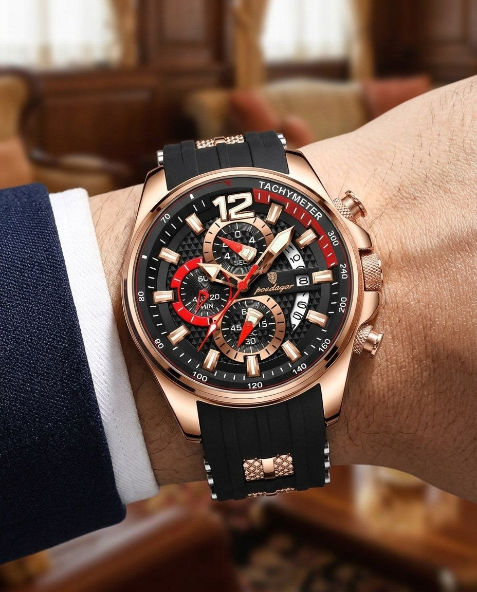 Velocity Sport Chronograph Rose Gold case, Black dial on the wrist