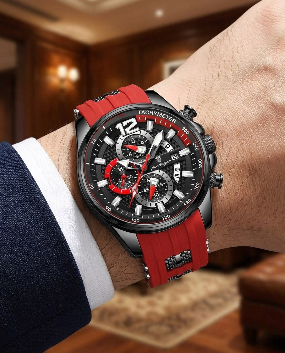 Velocity Sport Chronograph Black case, Red dial on the wrist