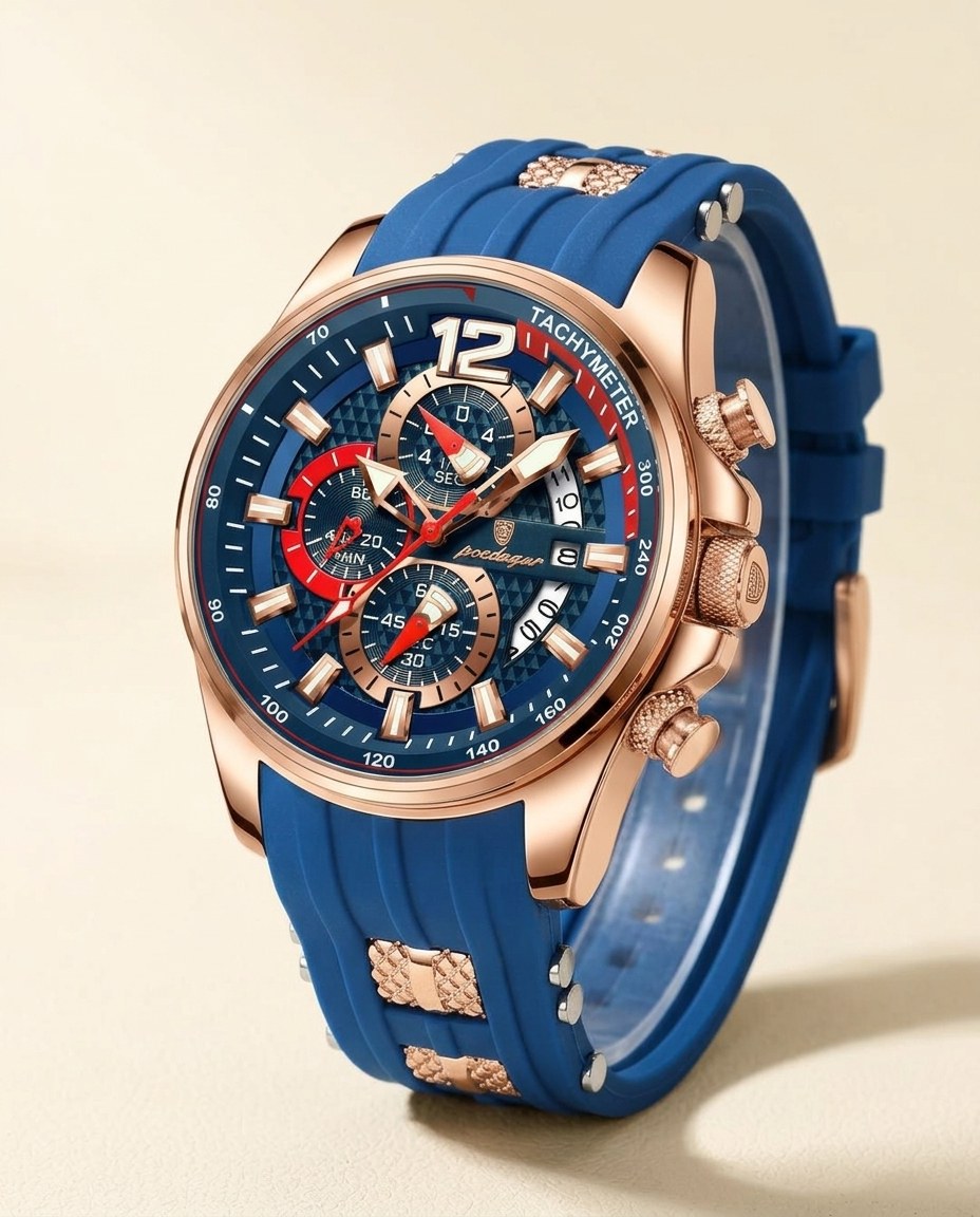 Velocity Sport Chronograph Rose Gold case, Blue dial