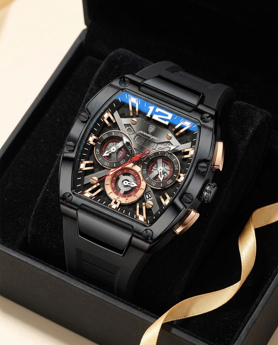 Tonneau Skeleton Sport Black case, Black dial in the gift box