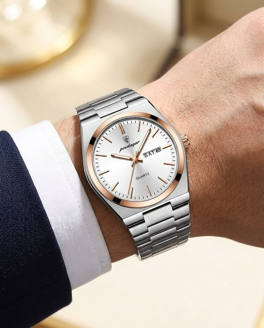 Sovereign Day-Date Rose Gold case, White dial on the wrist