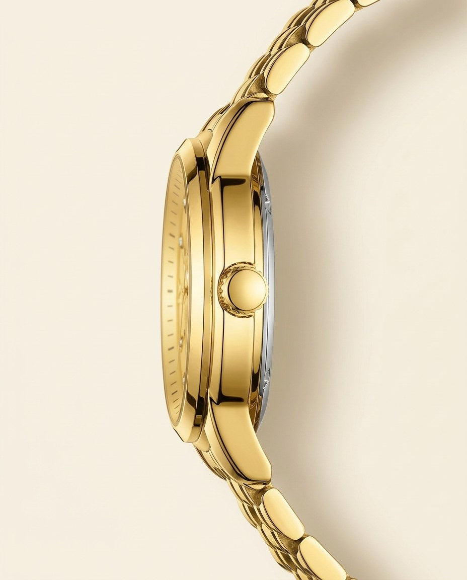 Diamond Marker Day-Date Gold case, Gold dial crown side