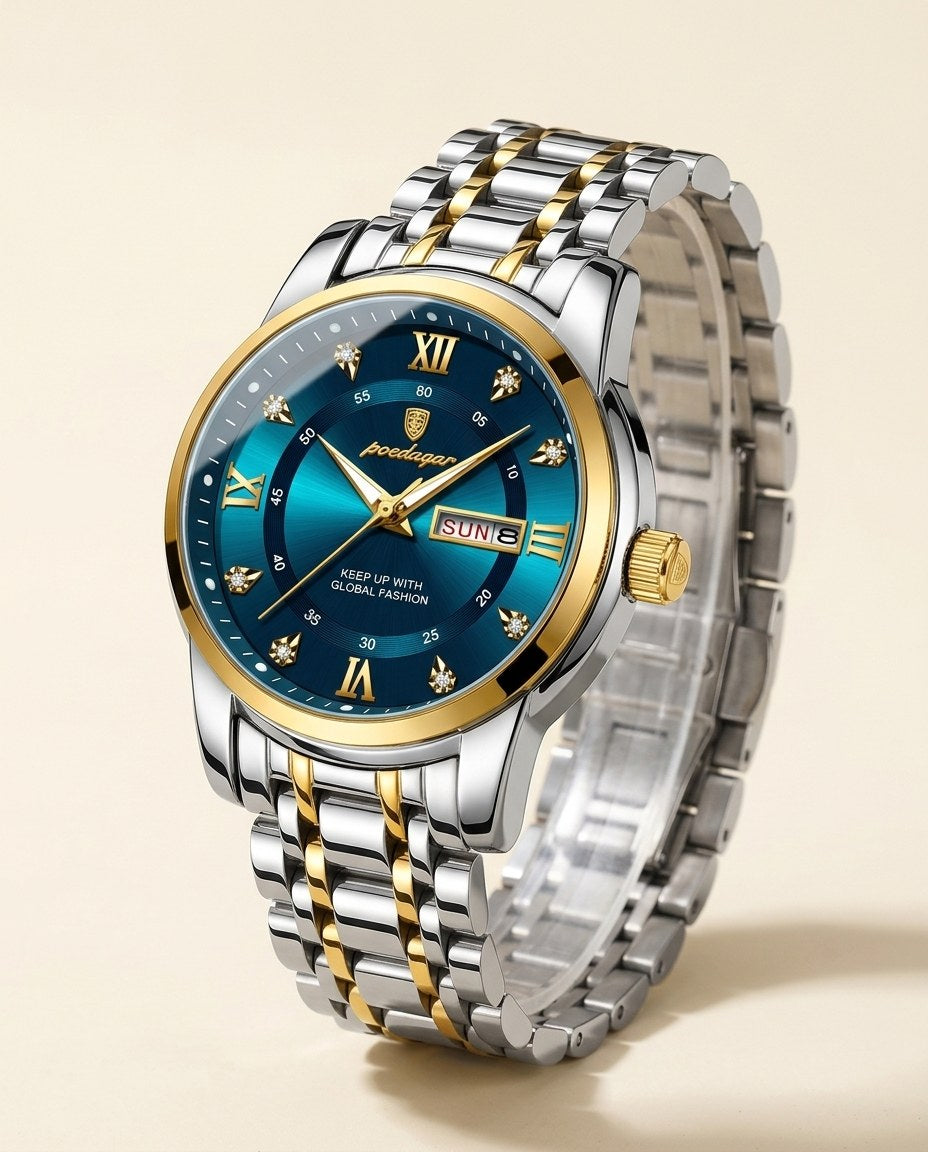 Diamond Marker Day-Date Gold case, Blue dial