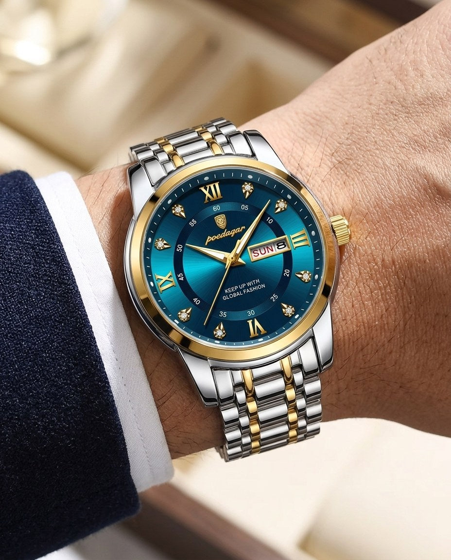 Diamond Marker Day-Date Gold case, Blue dial on the wrist