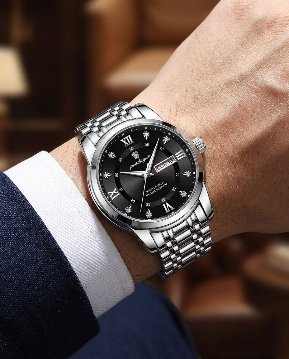 Diamond Marker Day-Date Silver case, Black dial on the wrist