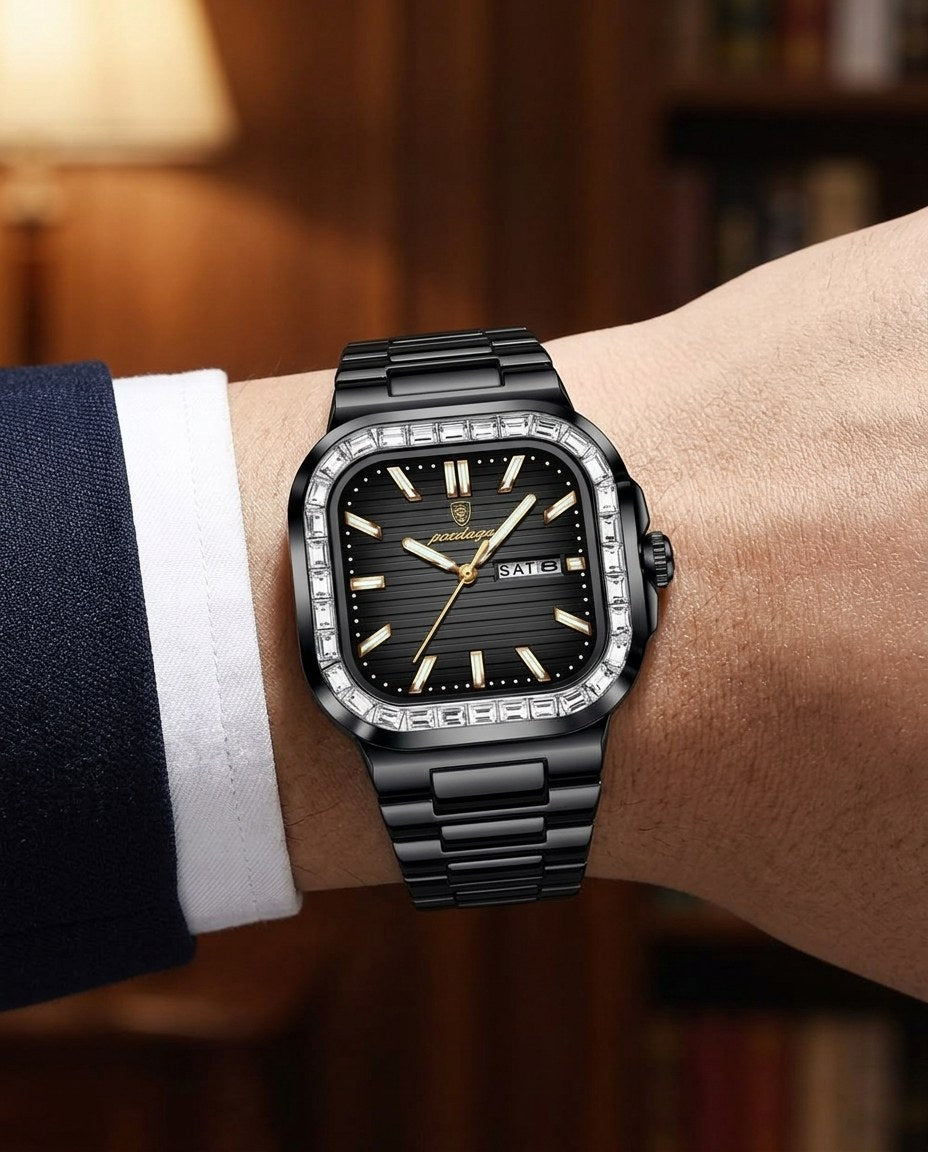 Crystal Square Day-Date Black case, Black dial on the wrist