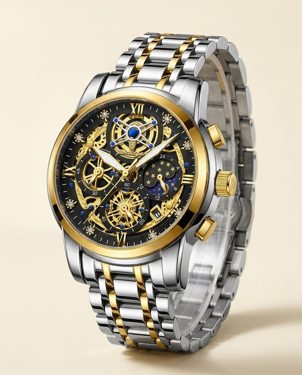 Celestial Skeleton Chronograph Gold case, Black dial hero