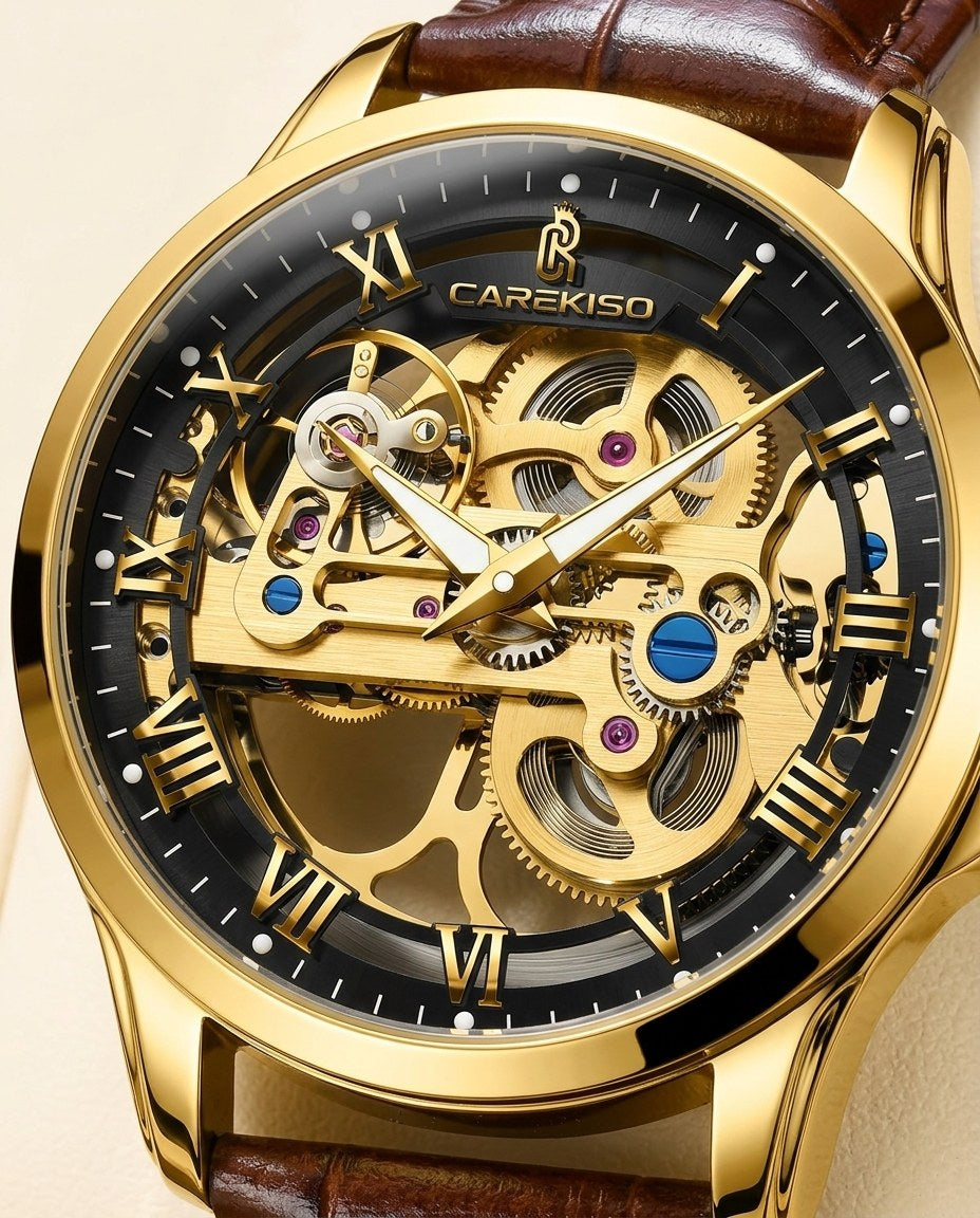 Phantom Skeleton Automatic Gold case, Black dial dial close-up