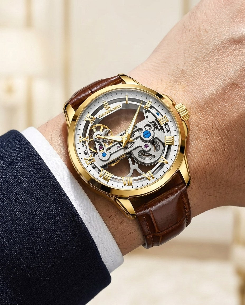 Phantom Skeleton Automatic Gold case, White dial on the wrist