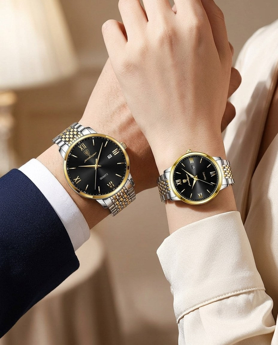 Roman Classic Couple Set Gold case, Black dial on the wrist