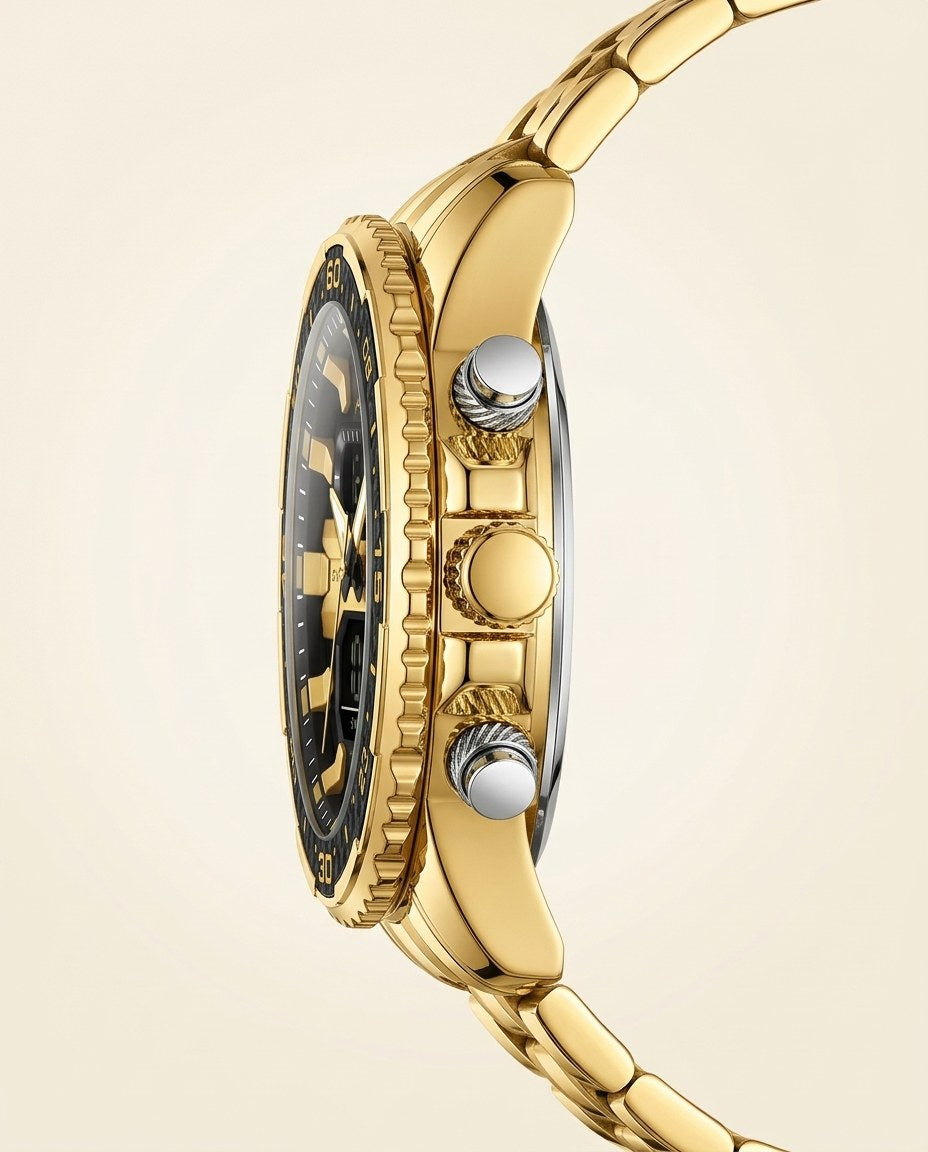Commander Analog-Digital Gold case, Black dial crown side
