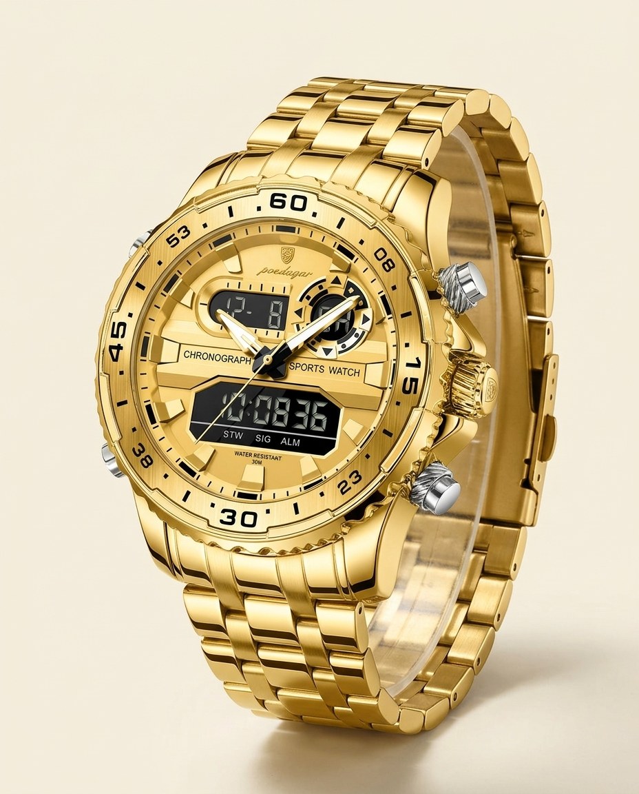 Commander Analog-Digital Gold case, Gold dial