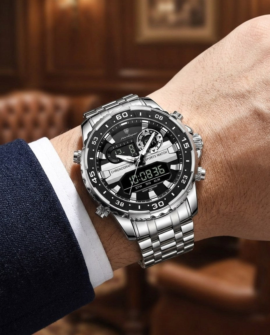 Commander Analog-Digital Silver case, Black dial on the wrist