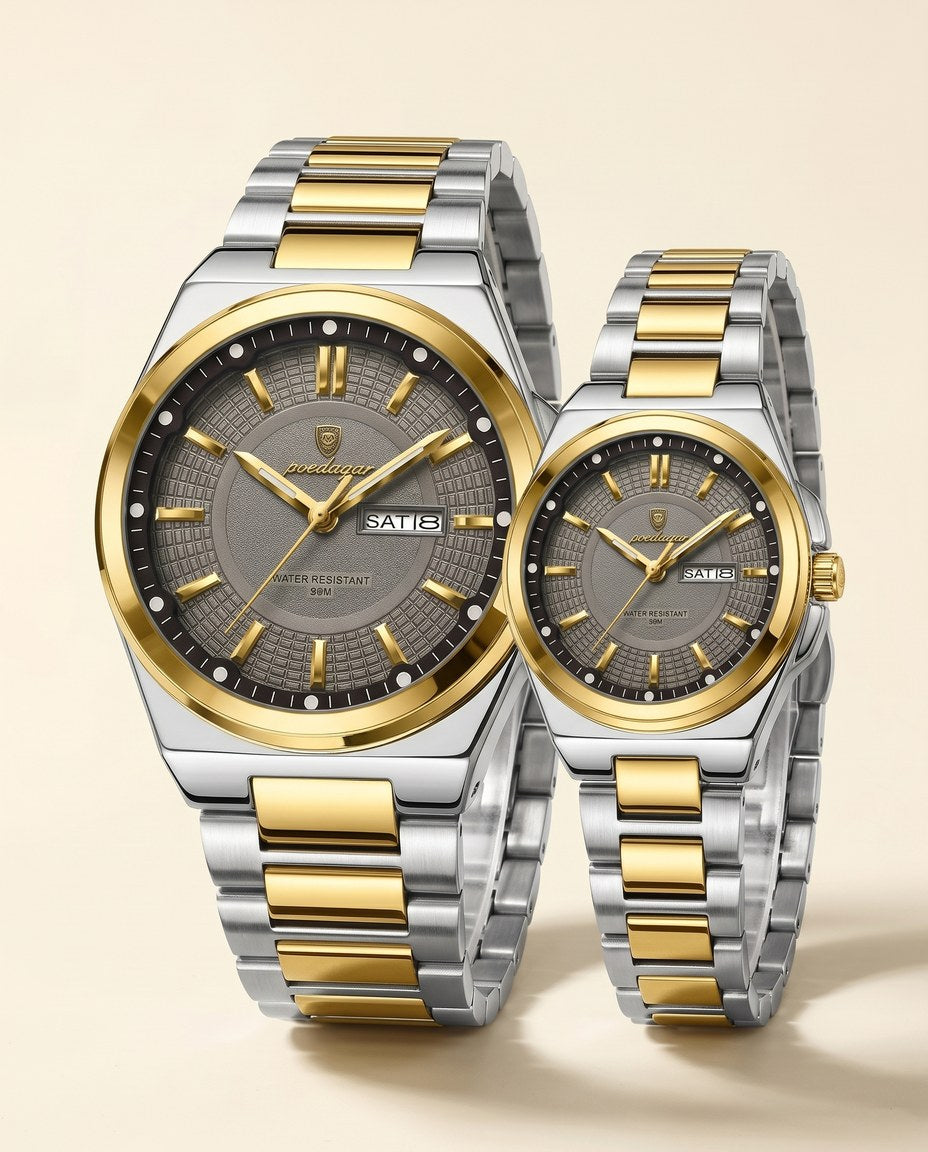 Poedagar Imperial Day-Date Couple Set, Gold case, Grey dial